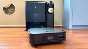 تصویر جارو رباتیک اکووکس در منزل به همراه ایستگاه شارژ، آماده راه‌اندازی اولیه