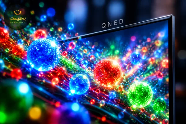 نمایش ذرات کوانتومی در فناوری QNED ال‌جی که باعث افزایش درخشش و غنای رنگ می‌شود